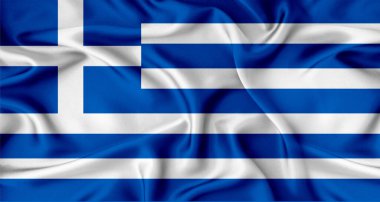 Gerçekçi Yunanistan bayrağı sallanıyor. Yunanistan bayrağını kumaş dokusuyla kapat