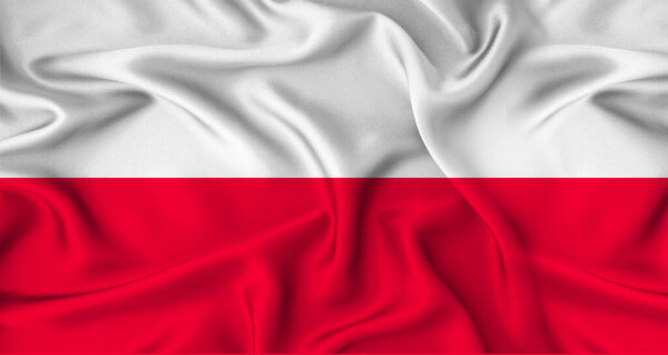 Close up of flag of Poland with cloth texture. Realistic Poland flag waving
