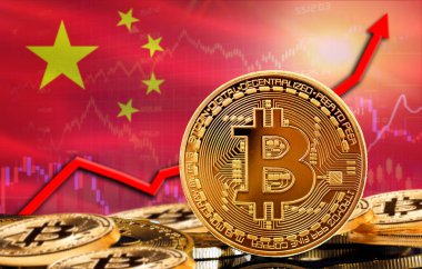 Bitcoin arka planda Çin bayrağı ile yükseliyor. Arka planda Çin bayrağı olan Bitcoin