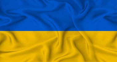 Gerçekçi Ukrayna bayrağı dalgalanıyor. Kumaş desenli Ukrayna bayrağını kapat