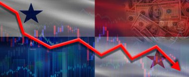Ekonomik grafikte Panama finansal krizi. Panama 'nın ekonomik piyasada mali çöküşü
