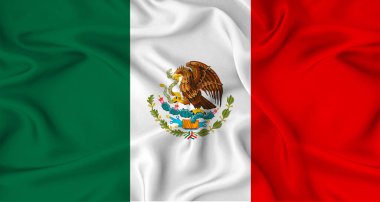 Gerçekçi Meksika bayrağı dalgalanması. Meksika bayrağını kumaş desenli kapat