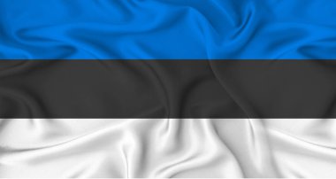 Gerçekçi Estonya bayrağı dalgalanması. Kumaş desenli Estonya bayrağını kapat