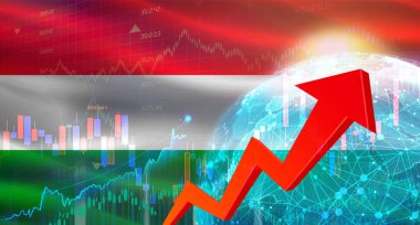 Macaristan bayrağı ile küresel mali büyüme. Ekonomik arka planda Macaristan bayrağı ile mali büyüme