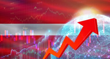 Letonya bayrağıyla küresel mali büyüme. Ekonomik zemin üzerinde Letonya bayrağı olan mali büyüme