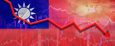 Ekonomik grafikte Tayvan finansal krizi. Tayvan 'ın ekonomik piyasada mali çöküşü