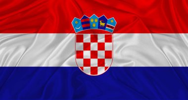 Kumaş desenli Hırvat bayrağı. Hırvatistan 'ın gerçekçi bayrağı dalgalanıyor