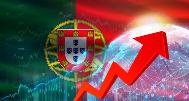 Portekiz bayrağı ile küresel mali büyüme. Ekonomik arka planda Portekiz bayrağı ile mali büyüme