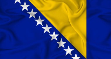 Gerçekçi Bosna bayrağı sallanıyor. Bosna bayrağını kumaş desenli kapat