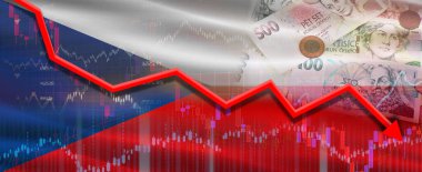 Ekonomik grafikte Çek finansal krizi. Çek Cumhuriyeti 'nin ekonomik piyasada mali çöküşü