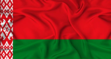 Gerçekçi Belarus bayrağı dalgalanması. Beyaz Rusya bayrağını kumaş desenli kapat