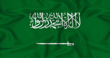 Gerçekçi Suudi Arabistan bayrağı dalgalanması. Suudi Arabistan bayrağına kumaş desenli yakın çekim