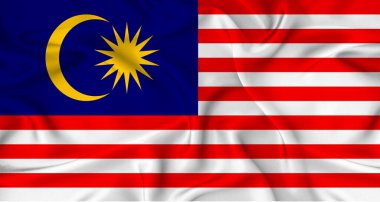 Gerçekçi Malezya bayrağı dalgalanması. Kumaş desenli Malezya bayrağını kapat