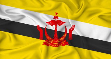 Gerçekçi Brunei bayrağı dalgalanması. Brunei bayrağını kumaş desenli kapat