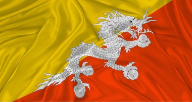 Kumaş desenli Bhutan bayrağı. Bhutan bayrağının dalgalanmasını kapat