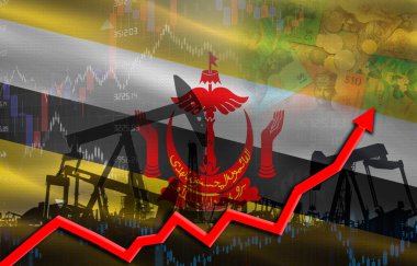 Brunei bayrağıyla petrol üretimi, petrol endüstrisi. Brunei bayrağıyla yağ pompaları
