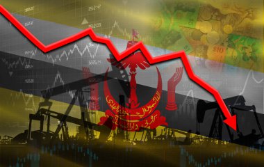 Mali grafikte Brunei bayrağıyla petrol krizi. Brunei bayrağıyla birlikte ekonomik tabloda petrol fiyatları düştü