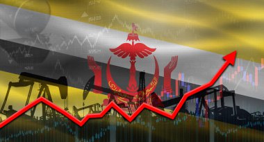 Brunei bayrağıyla yağ pompaları. Brunei bayrağı ve petrol endüstrisi ile petrol üretimi