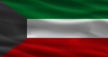 Kuveyt bayrağı kumaş desenli. Kuveyt 'in gerçekçi bayrağı dalgalanıyor