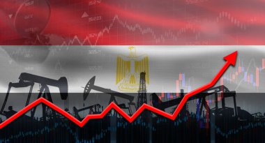 Mısır bayrağıyla yağ pompaları. Mısır bayrağı ve petrol endüstrisi ile petrol üretimi