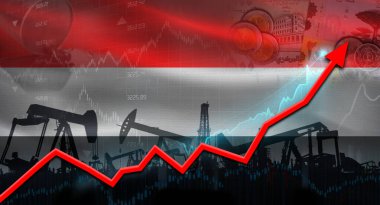 Yemen bayrağıyla petrol pompaları. Yemen bayrağı ve petrol endüstrisi ile petrol üretimi