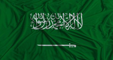 Saudi Arabian flag with fabric texture background. National flag of Saudi Arabia