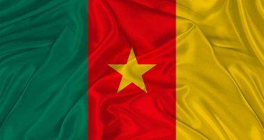 Kumaş desenli bir Kamerun bayrağı. Kamerun bayrağının dalgalanmasını kapat