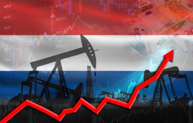 Hollanda bayrağı ve petrol endüstrisi ile petrol üretimi. Hollanda bayrağıyla petrol pompaları