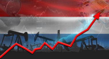Hollanda bayrağıyla petrol pompaları. Hollanda bayrağı ve petrol endüstrisi ile petrol üretimi