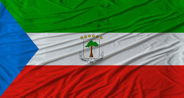 Equatoguinean flag waving. Flag of Equatorial Guinea with cloth texture