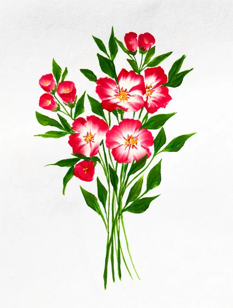 bouquet of rose flowers in acrylic on a white background. Illustration. Floral background or postcard.
