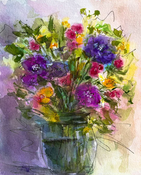 watercolor drawing of a bouquet of flowers