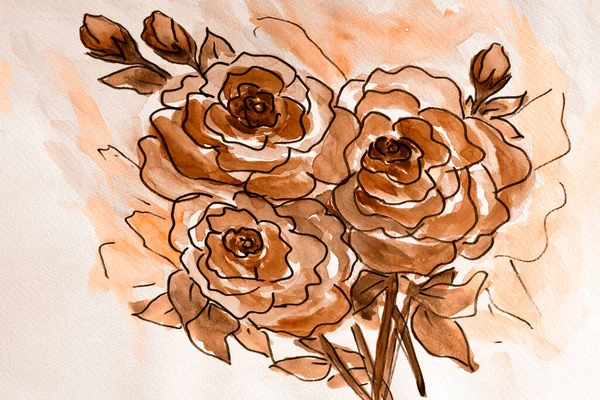 Flower Watercolor Painting Beautiful Roses Watercolor Flower Painting Hand Drawn — Stock Photo, Image