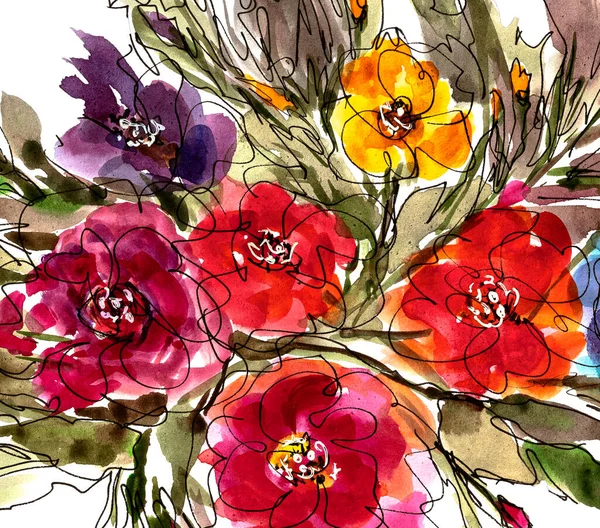 배경에 색깔의 꽃들을 추상적으로 십시오 페인트와 그림그리기 인상주의적 스타일 페인팅 — 스톡 사진