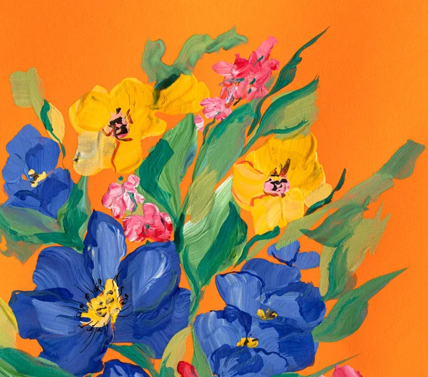 Fleurs Colorées Abstraites Sur Fond Lumineux Peinture Avec Peintures Style — Photo