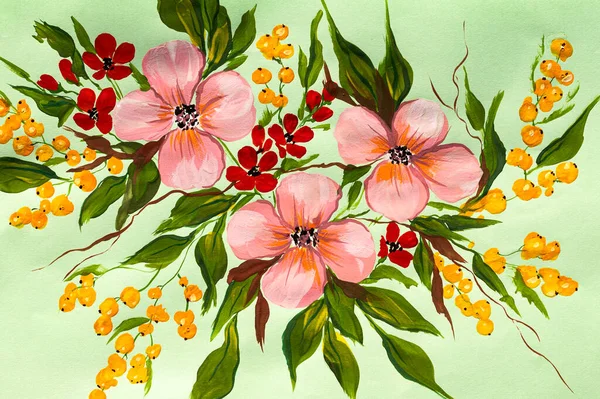 Abstraktní Barevné Květy Zeleném Pozadí Malba Barvami Impresionistický Styl Malba — Stock fotografie