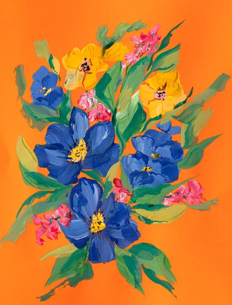 Flores Coloridas Abstractas Sobre Fondo Brillante Pintura Con Pinturas Estilo Imagen de archivo