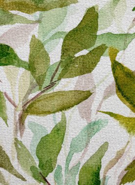 Hassas dalları ve yaprakları olan renkli suluboya arkaplan. Suluboya kağıt dokusu. El çizimi botanik geçmişi. Düğün davetiyeleri. Tekstil. tatil kartları.