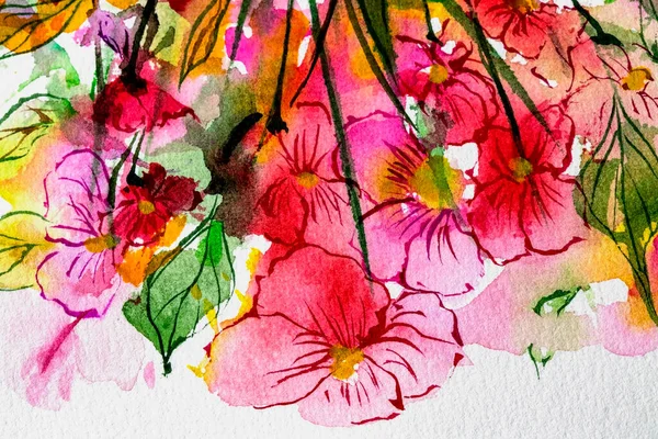 Floral watercolor painting beautiful flowers. Watercolor flower painting. Hand drawn illustration of floral background for design or print. Card. Wedding invitation template.