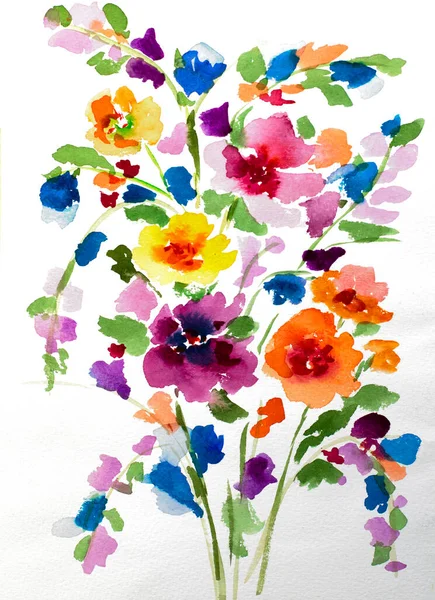 Decorative Watercolor Flower Background Watercolor Flowers Set Bright Colors Floral Stockfoto