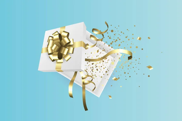 Белая Открытая Подарочная Коробка Золотым Бантом Дизайн Коллекции Подарков Рождество — стоковое фото