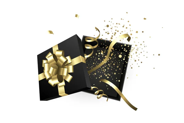 Відкрита Чорна Коробка Золотим Бантом Подарунковий Дизайн Подарункової Колекції Різдво — стокове фото