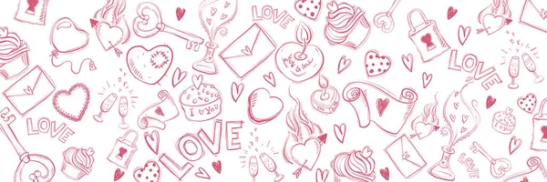 Doodle Amor Fundo Ilustrações Dia Dos Namorados Banner Tema — Fotografia de Stock