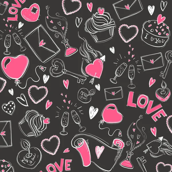 Doodle Miłość Tło Ilustracje Walentynki Baner Motyw — Zdjęcie stockowe