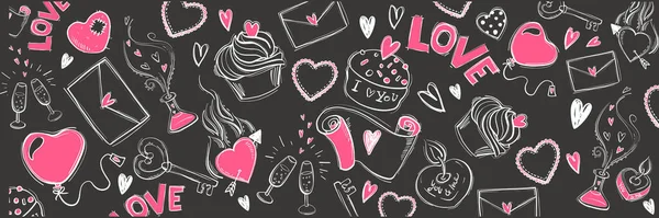 Doodle Szerelem Háttér Illusztrációk Valentin Nap Banner Téma — Stock Fotó