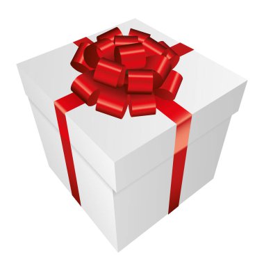 Kırmızı kurdeleli beyaz hediye kutusu - Noel ve doğum günü hediye koleksiyonu tasarımı