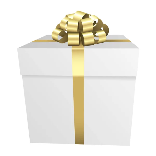 Białe Pudełko Złotym Łukiem Boże Narodzenie Prezent Urodzinowy Projekt Kolekcji — Zdjęcie stockowe