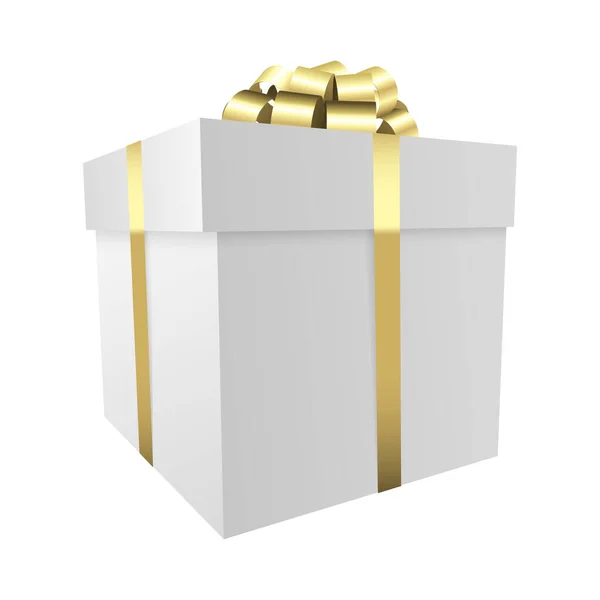 Caja Regalo Blanca Con Lazo Oro Diseño Colección Regalos Navidad — Foto de Stock