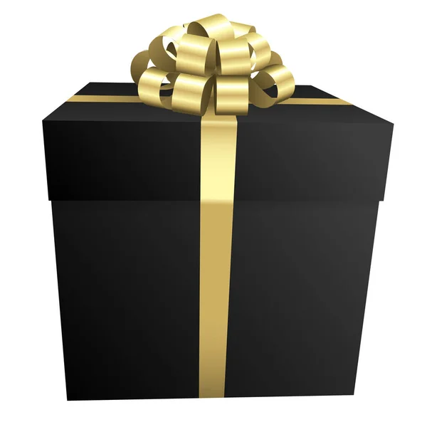 Black Gift Box Gold Bow Christmas Birthday Present Collection Design — Stock Photo, Image