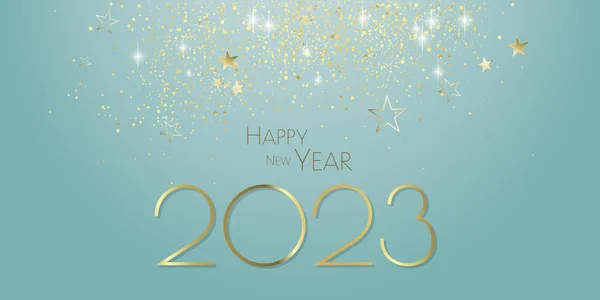 Feliz Año Nuevo 2023 Fondo Estrellas Oro Brillo Tarjeta Diseño — Foto de Stock